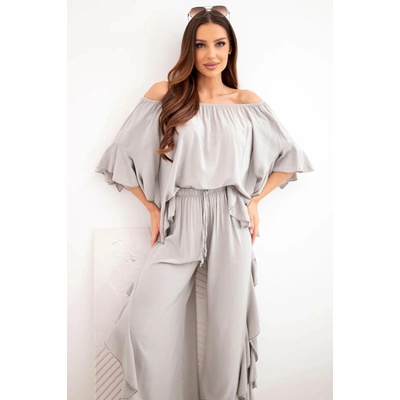 Kesi dámsky viskózový boho set s volánmi sivý
