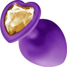 Temptasia Fialový silikonový anální kolík se zlatým drahokamem ve tvaru srdce 8 x 3,5 cm