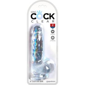 King Cock Clear 6 - дилдо с тестиси и вендуза - 15 см