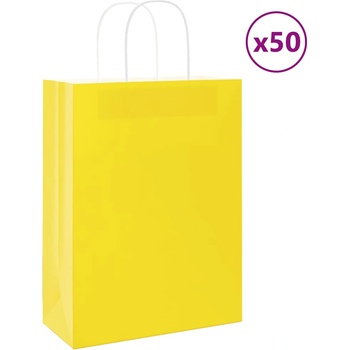 vidaXL Хартиени торбички 50 бр с дръжки жълти 26x12x35 см (4101772)