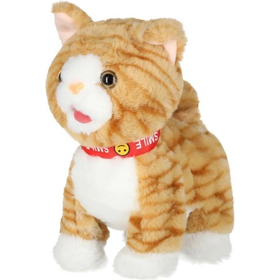 Ikonka Интерактивна котка на каишка мяукане ходене махане на опашка бежово (kx3026)