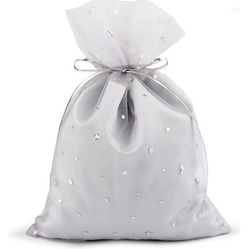 Pro Háčkování Vánoční dárkový pytlík 19x27 cm s hvězdami šedý se stříbrnou