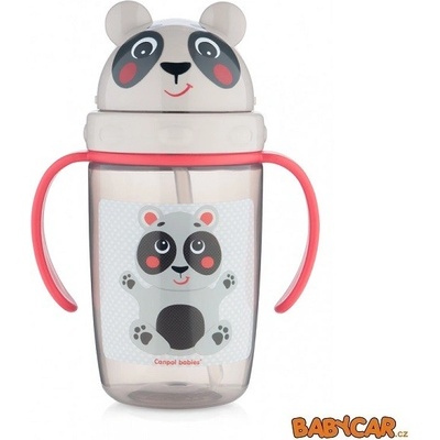 Canpol Babies hrníček se silikonovou slámkou Hello Little červená panda 400 ml
