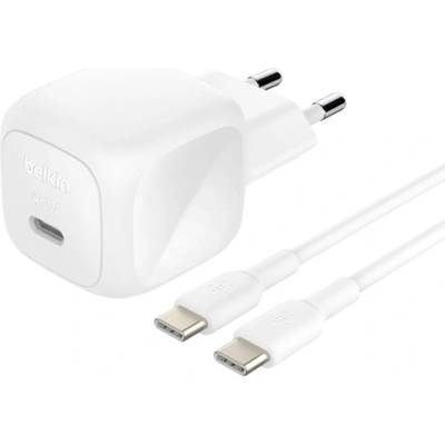 Belkin BOOSTCHARGE мрежово зарядно устройство с Type-C конектор, 45 W, PD бързо зареждане 3.0 + кабел Type-C, БЯЛО WCA013KQ1MWH-B6 (WCA013KQ1MWH-B6)