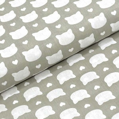 Bavlněné plátno P0643 šedé, kočičí hlavy a srdíčka, š.140