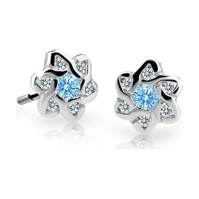 Danfil dětské náušnice kytičky C2149 z bílého zlata s kamínkem Arctic Blue zapínání balónek