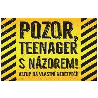 Pozor, teenager s názorem! - ceduľa 30cm x 20cm Plechová tabuľa