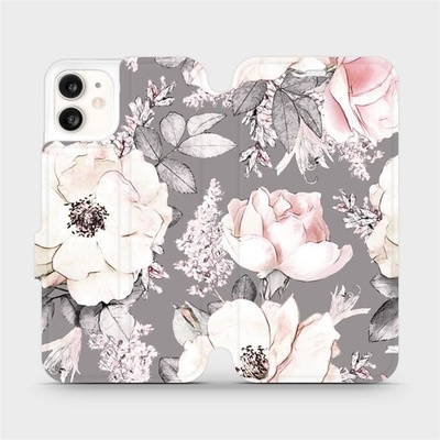 Pouzdro Mobiwear parádní flip Apple iPhone 11 - MX06S Květy na šedém pozadí
