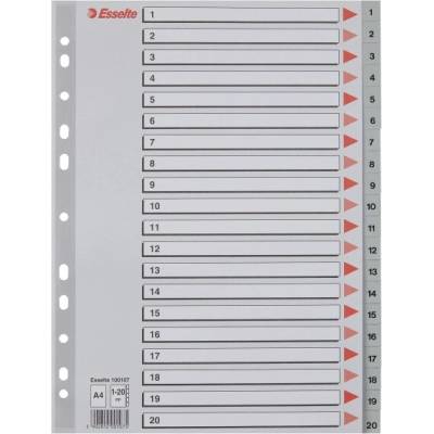 Registr ESSELTE A/4, plast, 1–20, šedá, 100107