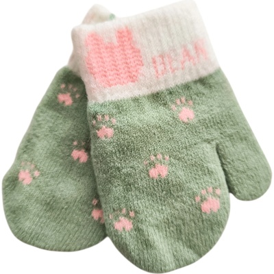 Kojenecké vlněné palcové rukavice se šnůrou Zelená