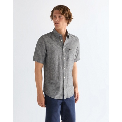Wrangler pánská lněná košile krátký rukáv 1 kapsa 112378044 dark navy