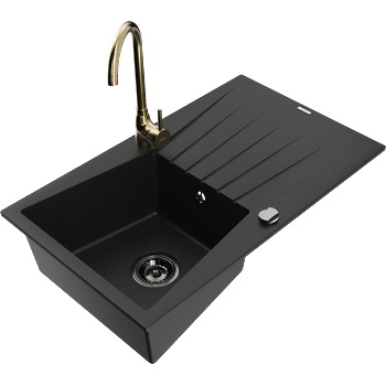 Mexen Cesar мивка гранитна 1-камерна с отцедник и кухненски смесител Telma, черен - 6514-77-670200-50-B (6514-77-670200-50-B)