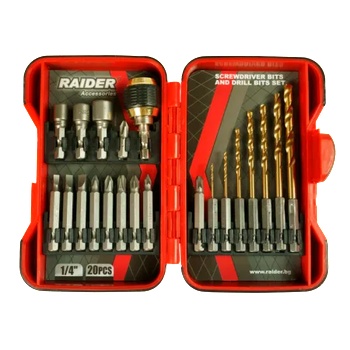 Raider Power Tools Комплект накрайници и свредла 1/4" 20 бр. raider 157797
