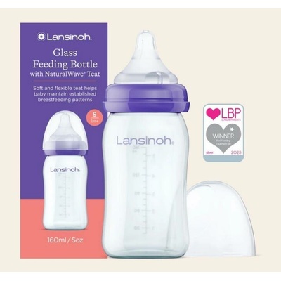 Lansinoh skleněná lahvička Natural Wave se savičkou fialová 160 ml