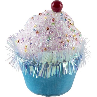MagicHome Dekorace Candy Line muffin modrý 7x7x11 cm závěsný