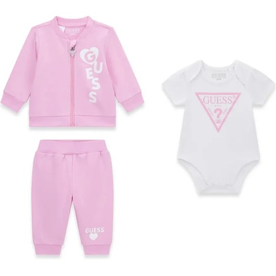 Guess Бебешки комплект за момиче със суичър и панталон в розово и бяло късо боди Guess