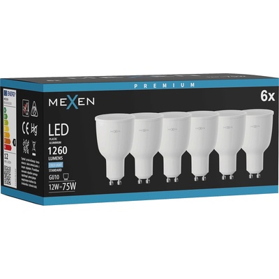 Mexen Nova 6x LED крушка GU10, 12W, студено - 6500K, 1260 лм - L108-GU10-1265-01x06 (L108-GU10-1265-01x06)