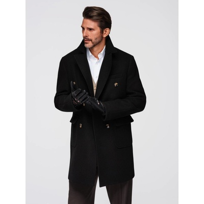 Ombre Men's double-breasted coat with decorative buttons black čierna biela hnedá krémová viacfarená
