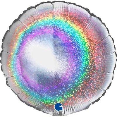 Grabo Nafukovací balónek kulatý 46 cm holografický s glitry stříbrný