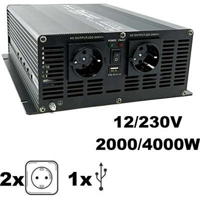 Solarvertech + UPS + nabíječka 12V/230V/2000W, Soluowill NPS2000, čistá sinusoida.