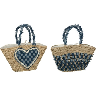 Set 2ks plážová taška z mořské trávy se srdíčkem Beach Bag 59*22*30 cm J-Line by Jolipa