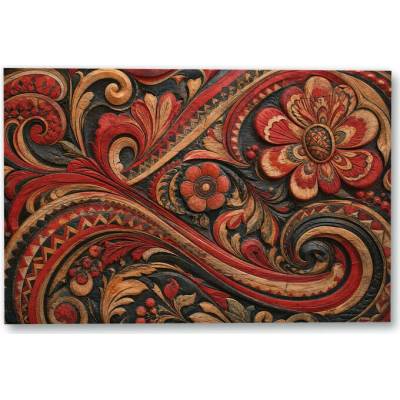 Plakát – Květinový ornament v červené a okrové Bez rámu Ano Bez rámu 135 × 90 cm