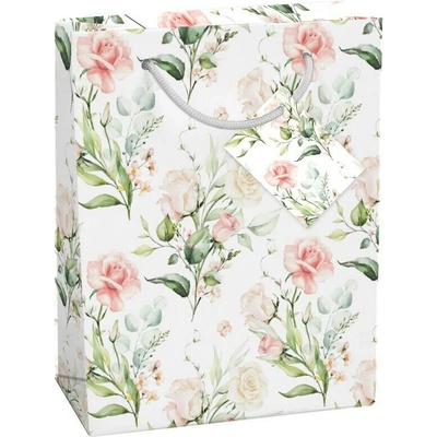 Taška dárková Medium matt 19 x 10,2 x 23cm TM - motiv růžových růží