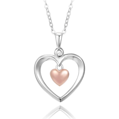Minet Stříbrný náhrdelník love s rose gold srdíčky JMAS0207RN45