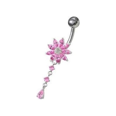 S4U Stříbrný piercing do pupíku kytička (růžová) BP01119-P