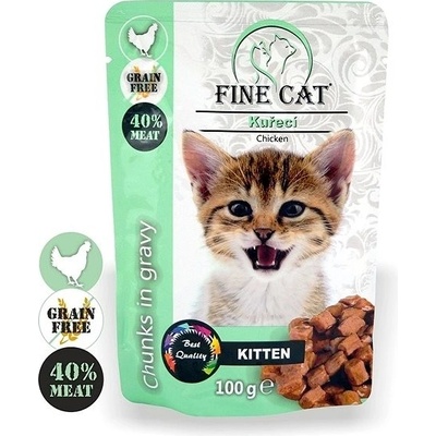 Fine cat Grain free kitten kuracie v omáčke 22 x 100 g