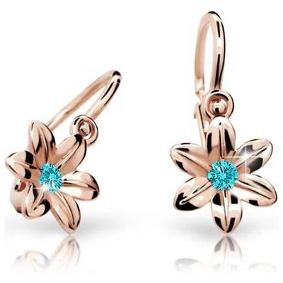 Danfil dětské náušnice kytičky C1993 z růžového zlata s kamínkem Mint Green zapínání brizura