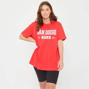 Be You Тениска Be You Women's Slogan T-Shirt and Cycling Shorts Coord - Red/ Black