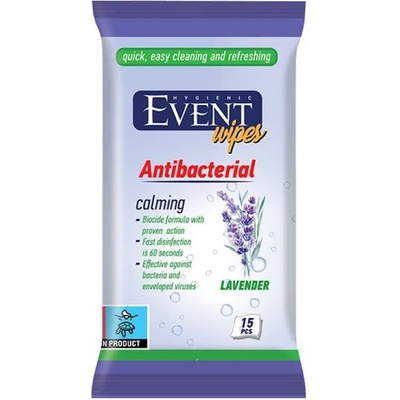 Event Антибактериални мокри кърпи Event - С лавандула, 15 броя (2EV02ANT103LAV015A)