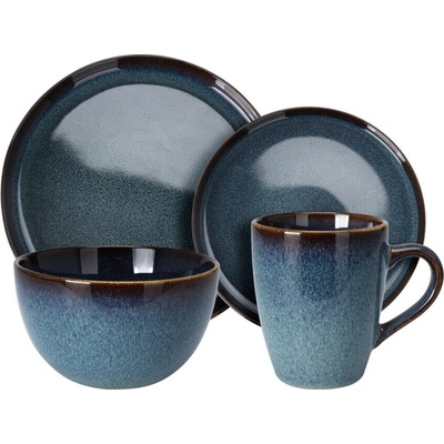 EXCELLENT HOUSEWARE Jídelní sada talířů JERSEY kamenina modrá 16 ks