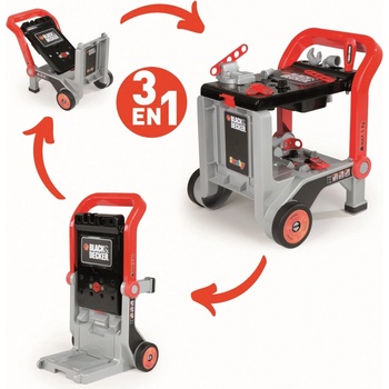 Smoby pracovní vozík Black & Decker Devil Workmate 3v1 s nářadím a 18 doplňky