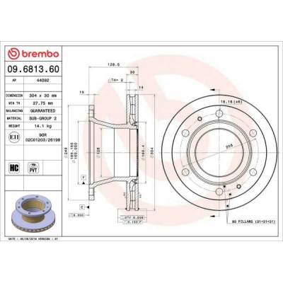 BREMBO Brzdový kotúč vnutorne chladene Ø304mm 09.6813.60