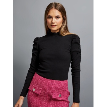 Moodo Черна дамска рипсена блуза с буфан ръкави и ролка Moodo Moodo | Cheren | ЖЕНИ | XS