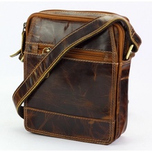 Malá/střední dvouoddílová kožená hnědá Crossbody taška Wild L914