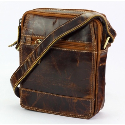 Malá/střední dvouoddílová kožená hnědá Crossbody taška Wild L914