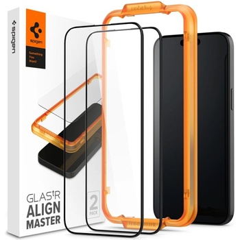 Spigen Glas. tR Align Master Full Cover Tempered Glass 2 Pack - 2 броя стъклени защитни покрития за целия дисплей на iPhone 15 Pro Max (черен-прозрачен)