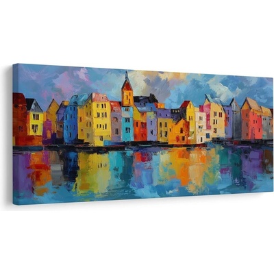 Obraz malebné město v barvách - 80x40