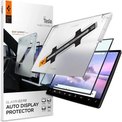 Spigen GLASS FC EZ FIT Tesla Model X 2022 / Model S 2021 черно защитно стъкло (AGL04688)