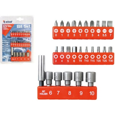 EXTOL PREMIUM 8819620 sada bitů a nástrčných hlavic CrMoV 26ks