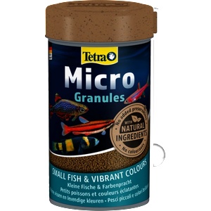 TETRA Micro Granules - пълноценна гранулирана храна за всички декоративни рибки с малка уста, които се хранят в средната и дънната част на водата - 100 мл