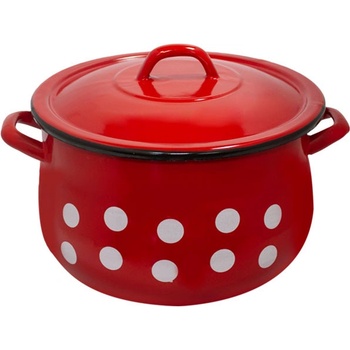 18 см (3, 3 л. ) емайлирана тенджера с метален капак разцветка Бели точки на червен фон (217+39p/18)