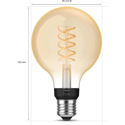 Philips Смарт LED димируема крушка Philips HUE Thin Filament White, G93, 7.2W, 580 lm, E27, топла бяла светлина 2100K (BT, Zigbee, HomeKit, Google, Alexa, SmartThings) (929003051901)