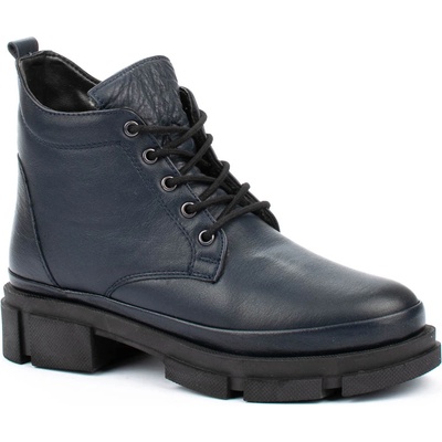 Сини дамски боти от естествена кожа с топъл хастар