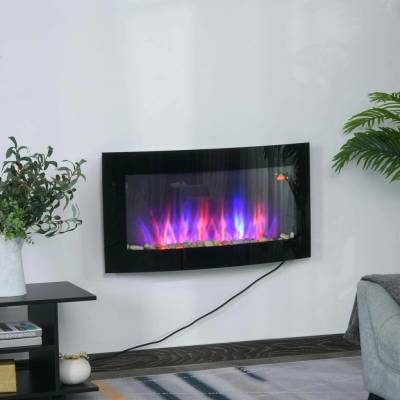 Homcom 900/1800 W nástěnný s časovačem dekorativní s dálkovým ovládáním 65 cm černý