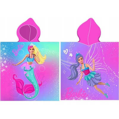 Carbotex Dívčí plážové pončo osuška s kapucí Barbie motiv Mořská panna 50 x 115 cm