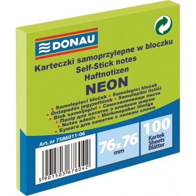 DONAU Samolepicí bločky, 76 x 76 mm, 100 listů - neon zelený – Zbozi.Blesk.cz